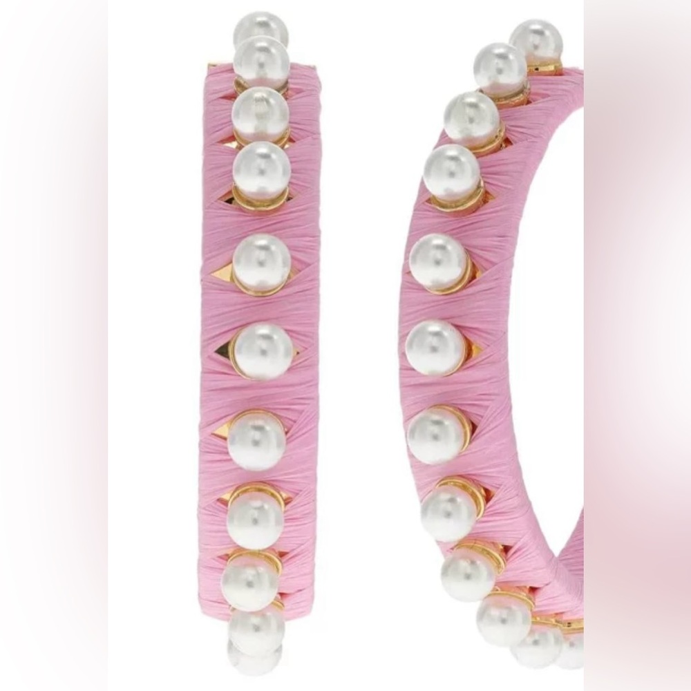 Kate Spade New York Francesca Raffia Mini Pearl Hoop Earrings Darling Pink Hallm